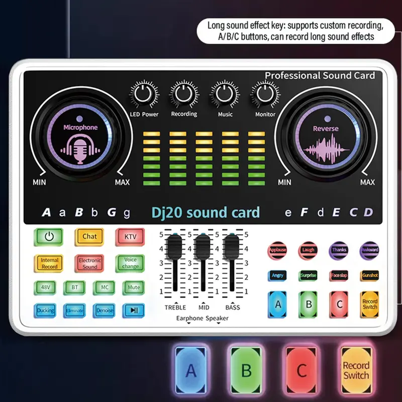 Live Streaming Audio Mixer & Pro-BM800 Microphone, Bluetooth-compatible Audio Interface, Mute Button, Individual Controls, Volume Faders, Noise Cancellation Audio Mixer 4