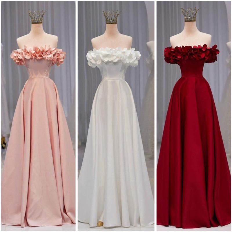 Váy cưới đầm dự tiệc đi bàn cô dâu tiểu thư trễ vai nhẹ nhàng Minhan