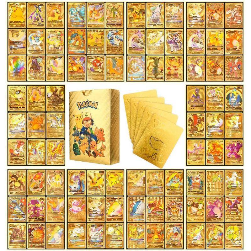 Spesial Promo Kartu Pokemon 55pcs Bahan Metal Emas Silver Bahasa Inggris dengan 6