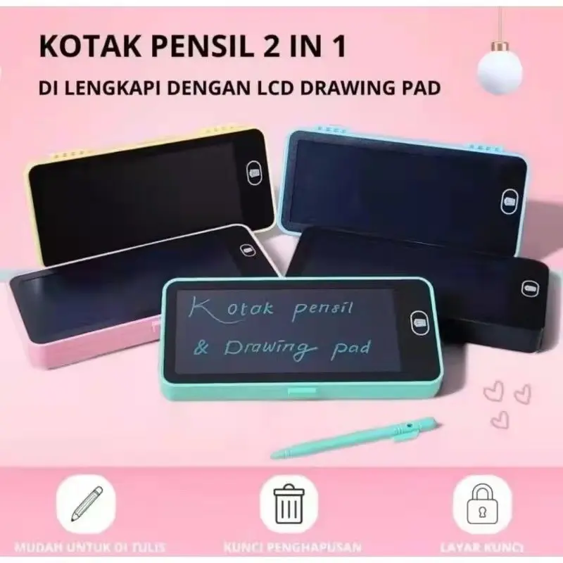 Kotak Pensil dengan Papan Tulis Digital Interaktif / Drawing Box Kotak Pensil Multifungsi 2 in 1, dapat dicoret dan hapus 1