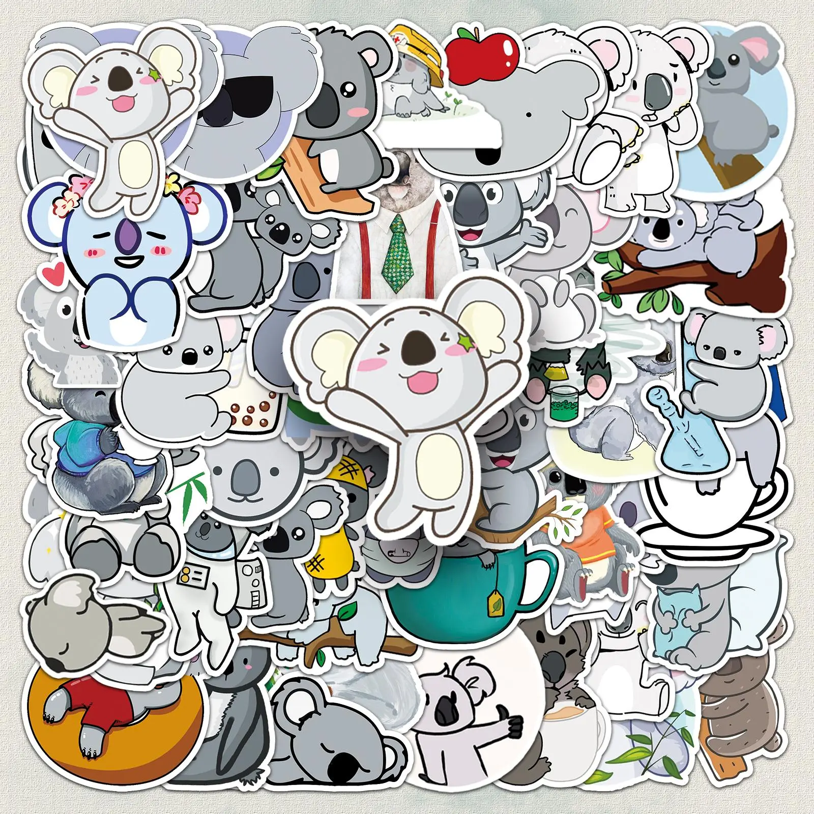 Cute Koala Pattern Sticker, 50pcs/set Self Adhesive Decorative Stickers, DIY Decals for Water Bottle, Laptop, Phone Case, Scrapbooking, Journal Making