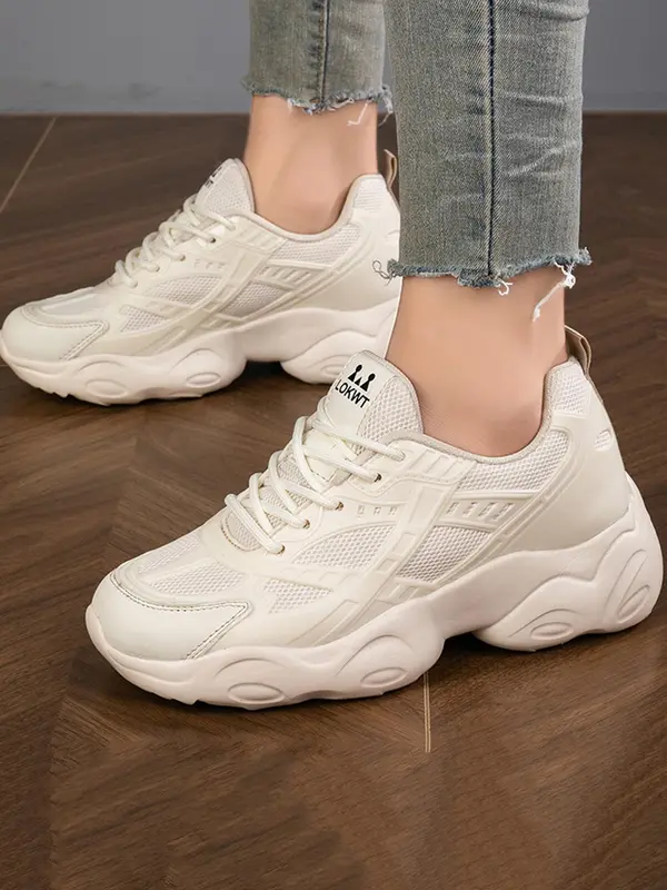 Women's Fashionable Lace Up Mesh Sneakers, Casual Comfortable Breathable Sports Walking Shoes, Female All-match Round Toe Sneakers for Daily Wear 0