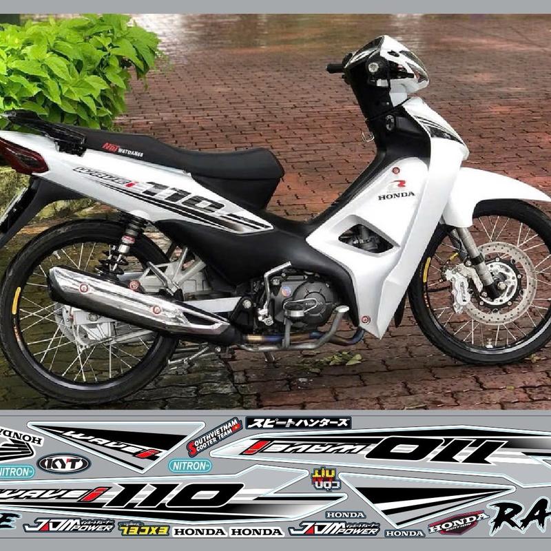 Nhãn dán xe wave A 110 tem rời trắng đen đơn giản decal chống nước độ bám dính cao