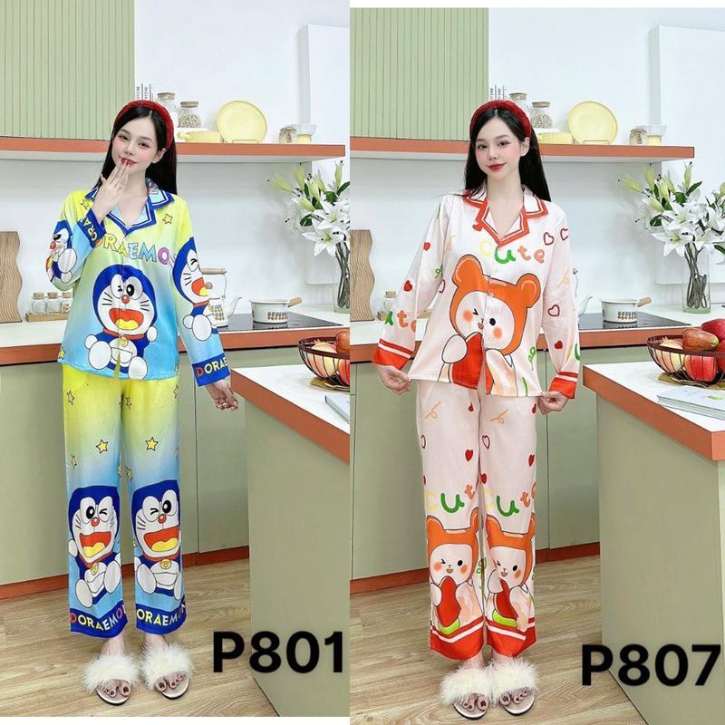 (Có Bigsize 40-76kg) Set Đồ Bộ Pijama Chất Lụa Xước Hàn Quốc Cao Cấp Tay Dài -Đồ Ngủ Nữ Women