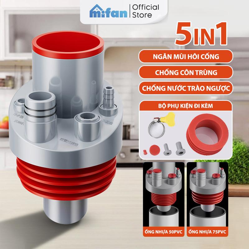 Bộ Đầu Nối Ống Thoát Nước 5 in 1 MIFAN - Ngăn Mùi Chống Côn Trùng Chặn Nước Trào Ngược - Phù Hợp Bồn Rửa Bát Máy Giặt 