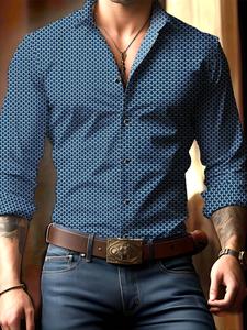 Camisa de Corte Regular con Estampado Completo y Manga Larga para Hombre, Top Cómodo y Casual para Primavera y Otoño, Ropa de Hombre a la Moda para Uso Diario