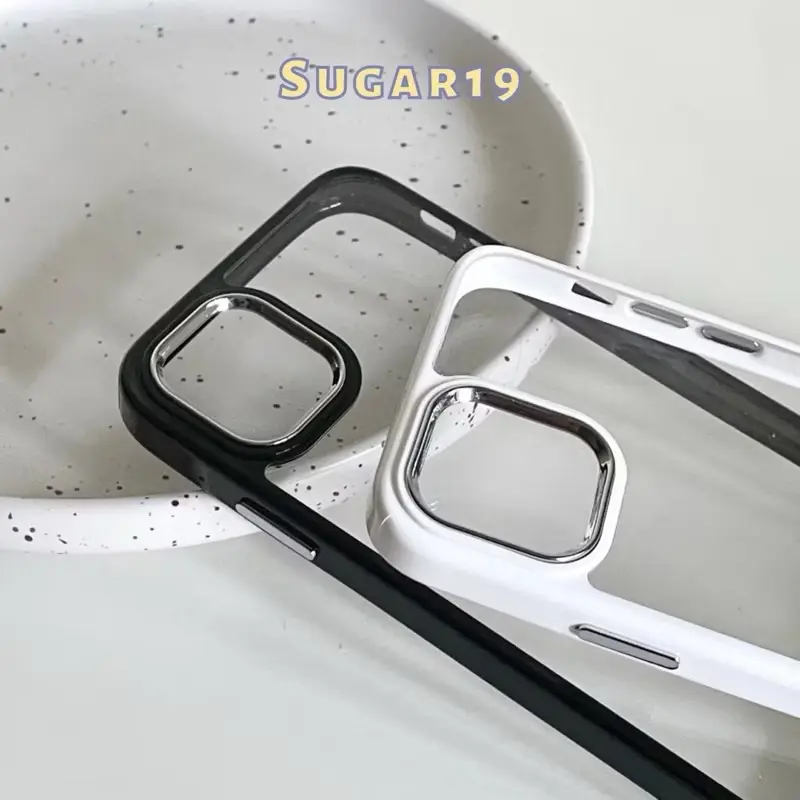 Ốp lưng điện thoại trong suốt viền đen/trắng bảo vệ cam VIỀN KIM LOẠI Sugar19