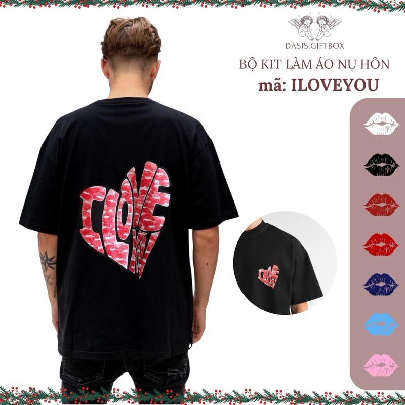 KISSES T-SHIRT - áo phông hoạ tiết ILOVEYOU tự làm kèm kim tuyến