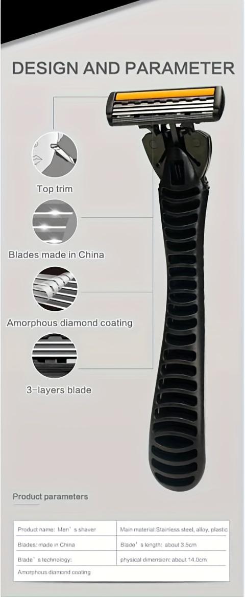 Product Introduction of Dao Cạo Râu Thủ Công Cho Nam, Lưỡi Dao 3 Lớp, Thay Thế Đầu, Lưỡi Dao Cạo Thoải Mái, Dành Cho Nam 0