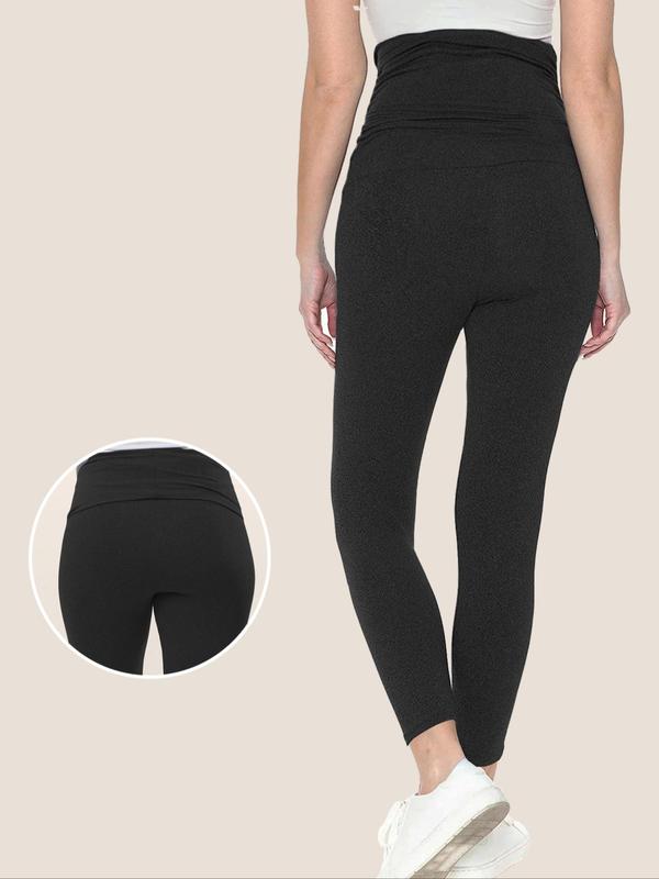 Maternity Solid Color Ruched High Waist Maternity Leggings, Casual Comfy Breathable Skinny Pants for Pregnancy & Postpartum, Maternity Bottoms for Fall & Winter 1