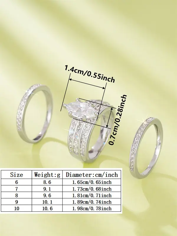 Elegant Artificial Zircon Decorated Ring Set, 3 Counts Rings for Women, Engagement Anniversary Party Accessories, Trendy All-match & Exquisite Jewelry for Birthday Gift 1