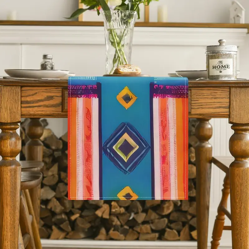 Colorful Geometric Pattern Table Runner, Durable Decoration for Kitchen, Dining, Indoor Outdoor Family Gatherings, Perfect for Festive Celebrations Home Parties 2
