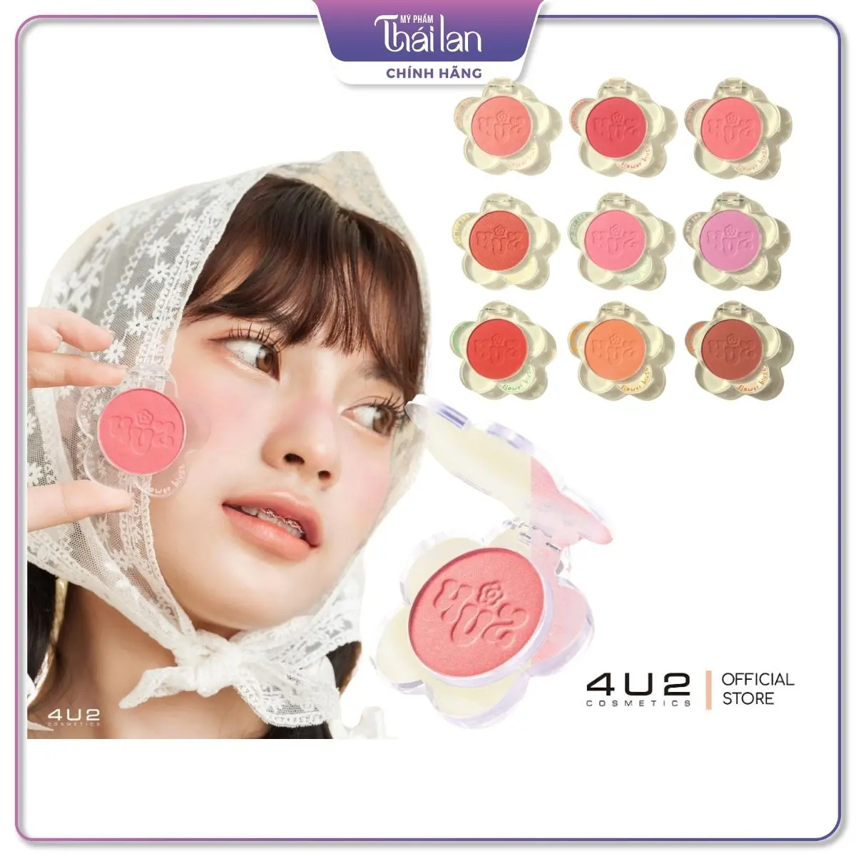 Má Hồng 4U2 Flower Blush - Phấn Má Hồng Hình Bông Hoa Lên Màu Tự Nhiên