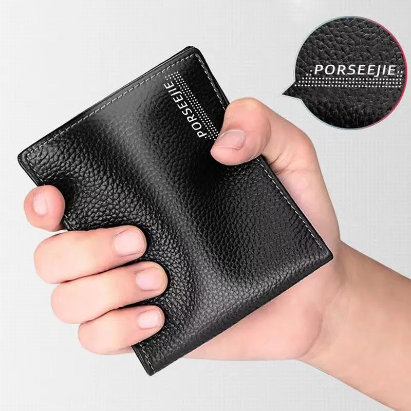 Ví Nam Ngắn Cầm Tay Phong Cách Cổ Điển, Mini, Làm Bằng Da PU, Có Ngăn Đựng Thẻ Chống Trộm, Thích Hợp Cho Nam Wallet Hình Chữ Nhật 4
