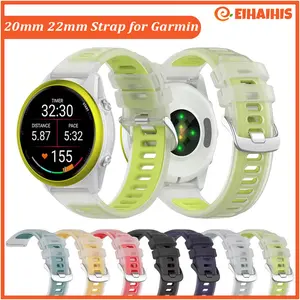 Tali Jam Tangan 20mm 22mm Silicone Strap for Garmin Forerunner 570 265 255 165 55 Music/Vivoactive 6 5 4/Venu Transparent Two-Tone Strap Quick Release Rubber Band Watchband Belt Accessories Smartwatch for Garmin Watch