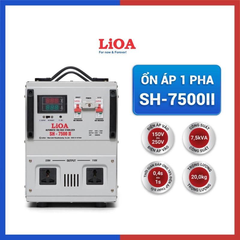 Ổn áp LiOA 7.5KVA SH-7500II dải 150V chính hãng Nhật Linh 7500VA 7500W dây đồng thế hệ mới đồng hồ led 5