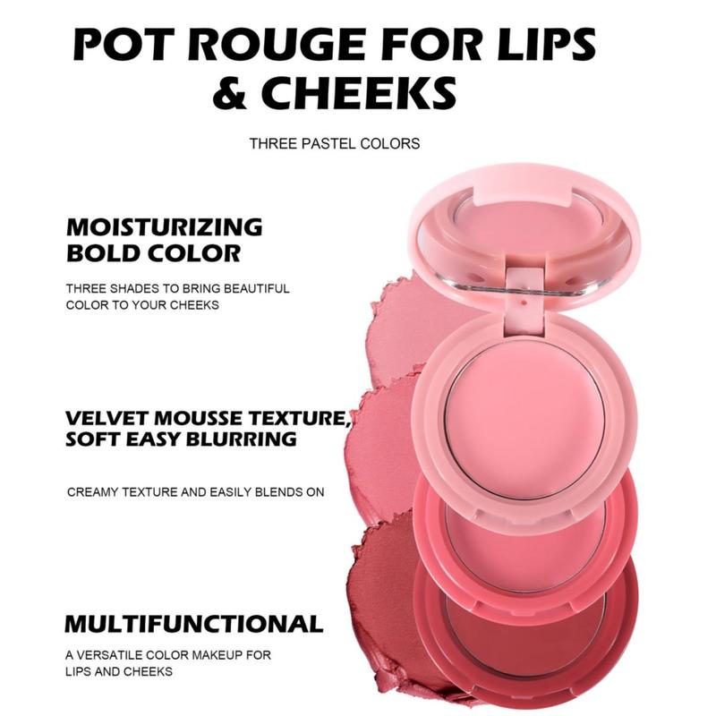 Product Introduction of 3 In 1 Blush Palette, 1 Box Long Lasting Blush Cream, Portable Travel Blush Palette, Daily Makeup Accessories For Women & Girls 5