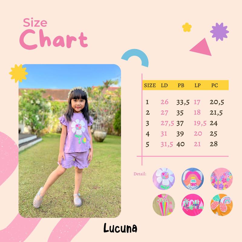 Lucuna Setelan Anak Cewek Amena Size 1-5 Tahun Katun Perempuan baju  anak cewek 4–5 4