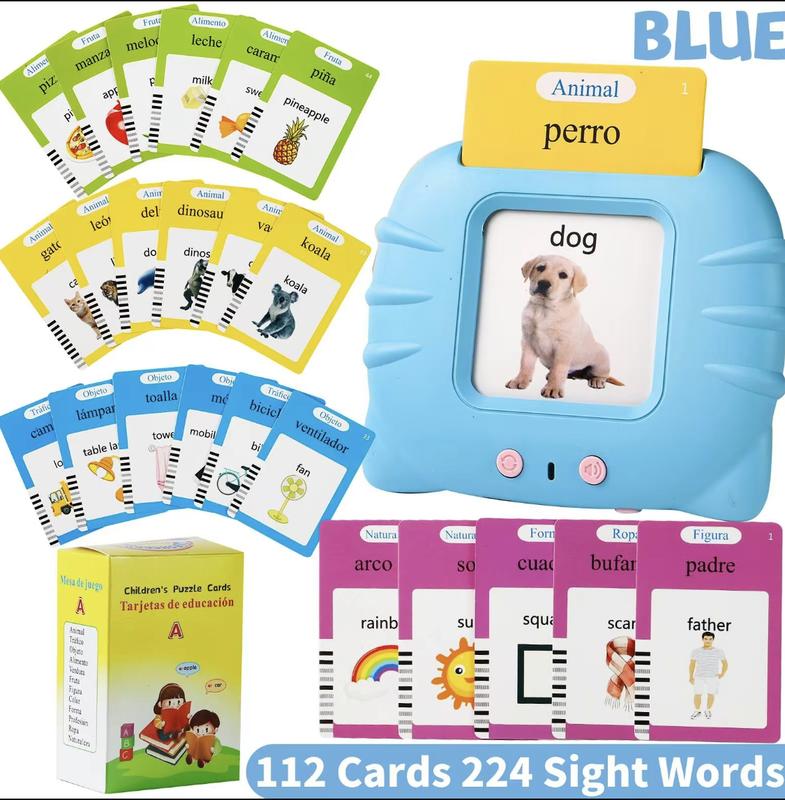 English & Spanish Bilingual Talking Flash CardsToy for Kidswith 224 ...