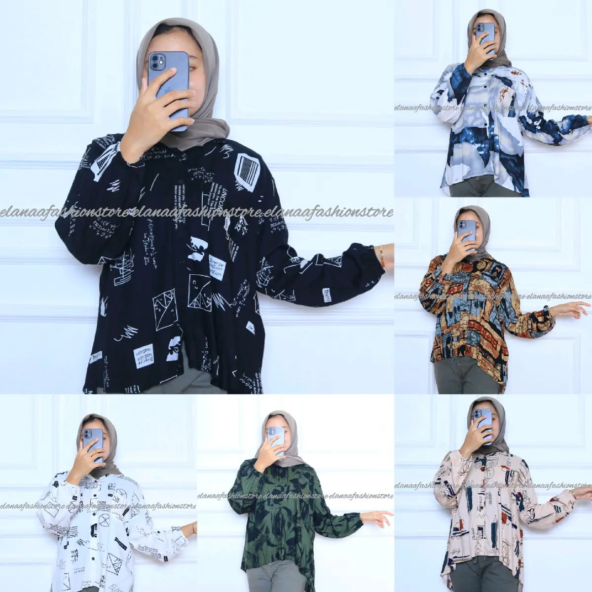 Kemeja Oversize Rayon Motif // Lengan Panjang Wanita // Kemeja Hawai