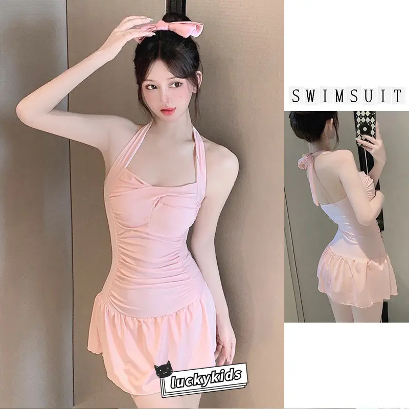 sweet woman solid color swimsuit summer female slimming swimsuit one-piece swimwear