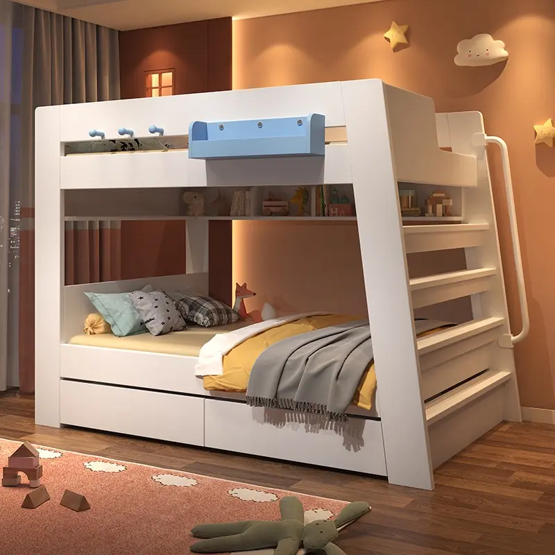 {Sg Sales}Double Decker Bed Frame Double Bed Loft Bed High Low Modern Children's Simplicity Bunk Bed Parallel Height-Adjustable Bed Student Wooden Bed Children Kids Bed