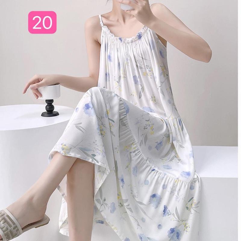 Váy hai dây vải tole lanh lụa mặc nhà freesize rộng rãi 2