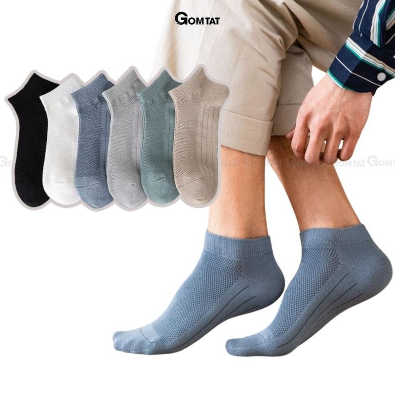  Combo 6 đôi tất nam cổ ngắn trơn có mặt lưới thoáng khí GOMTAT vớ cổ thấp chất liệu cotton mềm mại Menswear - NGANTRONLUOI-FIVE-2002-CB6 