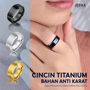 Cincin titanium pria wanita model polos anti karat couple silver gold black anti luntur