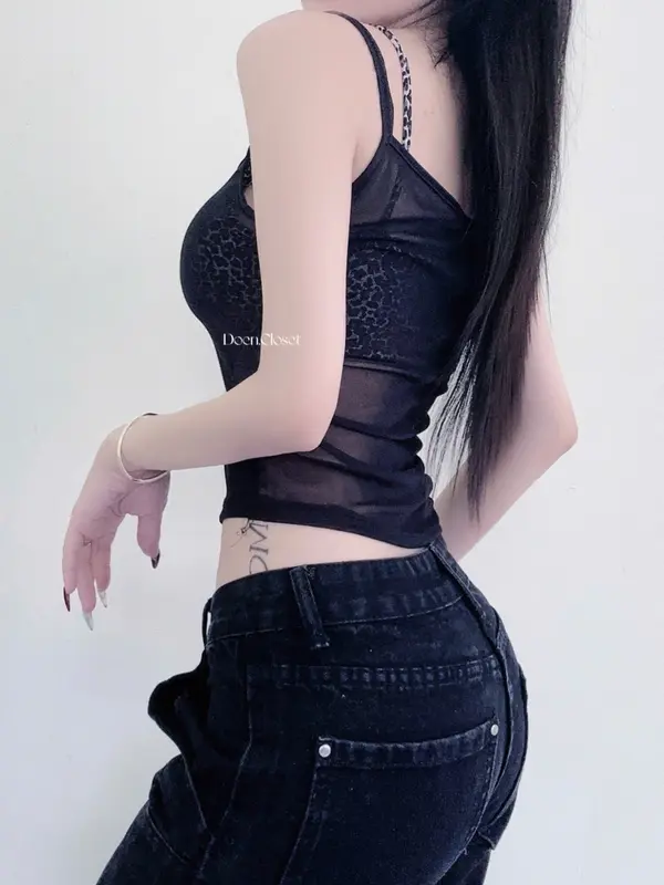 Áo 2 Dây Lưới Co Giản Kèm Áo Lót Beo Cá Tính Ôm Body Với 2 Phiên Bảng 2 DÂY và Tay Dài- DOÈNCLOSET Nữ Women Top 6