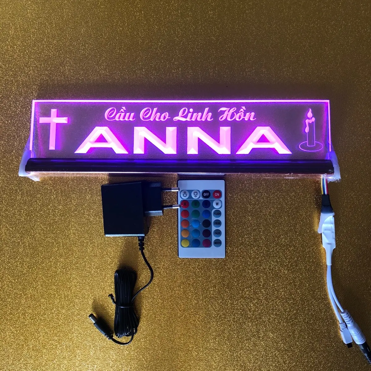 Bàn Chữ điện CCLH ANNA (9x30cm) - Khắc 3D sắc sảo tinh tế, đế nhôm, đèn led đổi màu