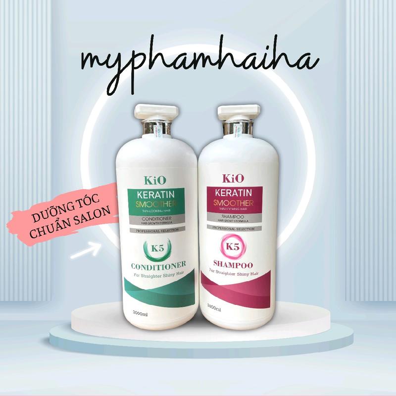 Cặp Dầu Gội Xả KiO K5 Mềm Mượt, Thơm Lâu, Phục Hồi Tóc Hư Tổn, Giảm Gàu Ngứa, Kích Thích Mọc Tóc Chính Hãng Dưỡng Tóc Chuẩn Salon 2000ml×2