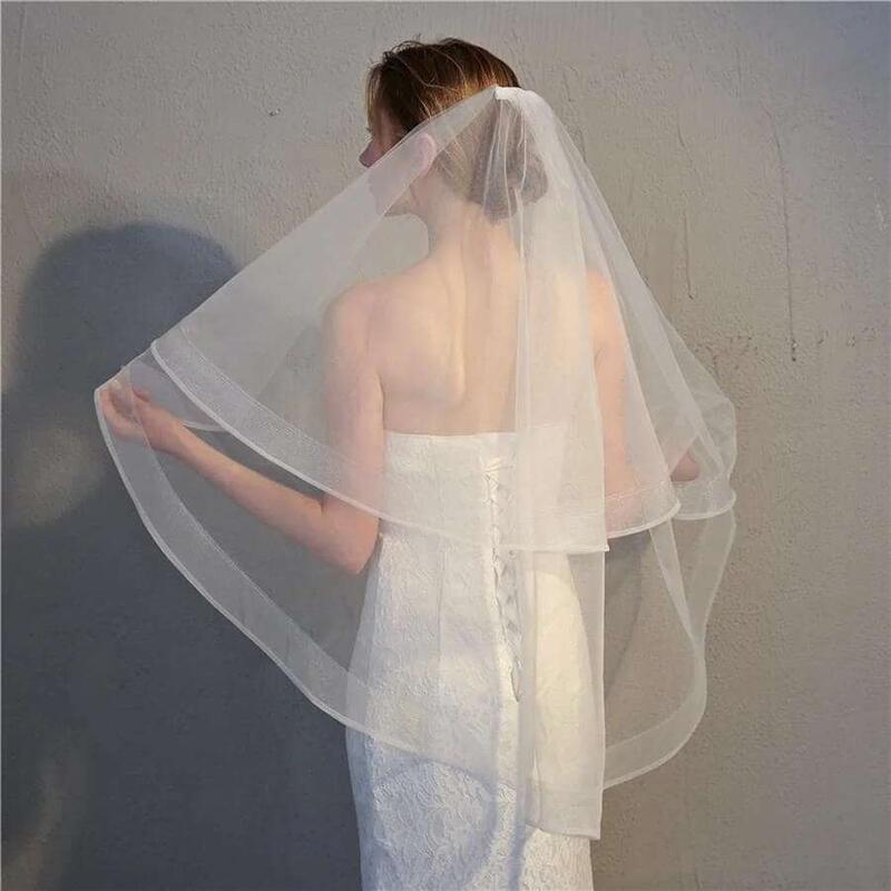 Product Introduction of In Stock Short Wedding Veils Two Layers Bride White Ivory Veil Bridal Accessories Boda 2025 0