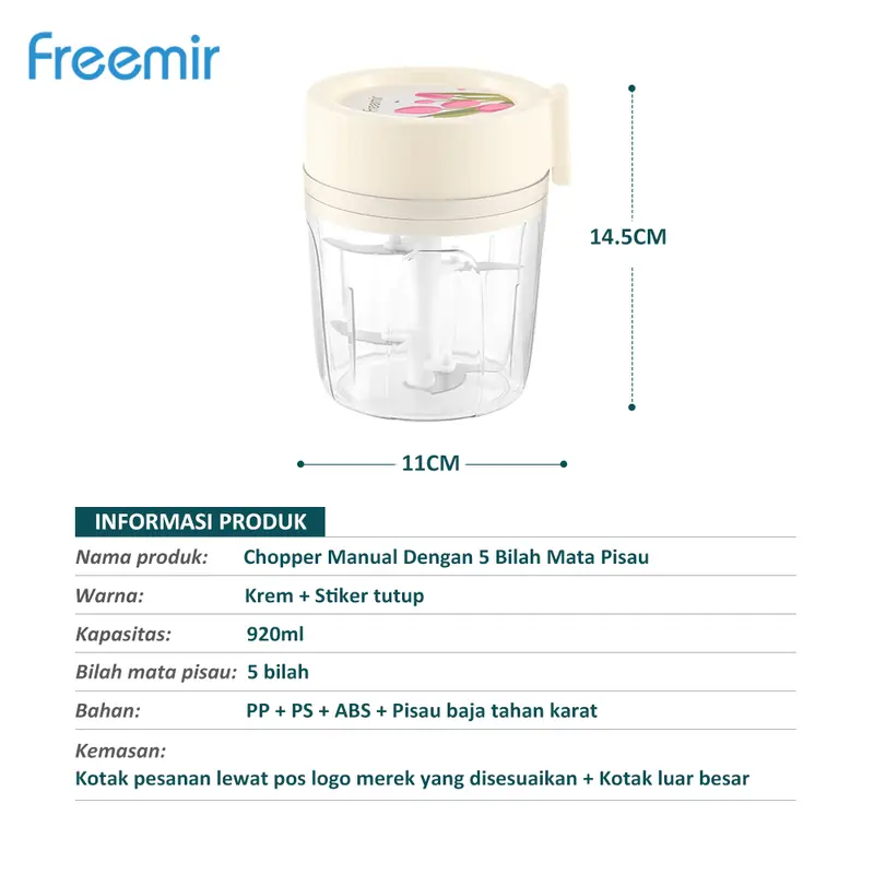 [freemir] Chopper Pencacah Kapasitas 920ml Chopper Tarik Blender Manual Penggiling Penghalus Bumbu Besar Serbaguna 8