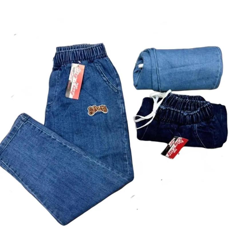 Quần jean nữ baggy ống đứng lưng thun, quần bò cạp chun co giãn bốn chiều thông thường nền tảng Ong Denim quần  đùi 2