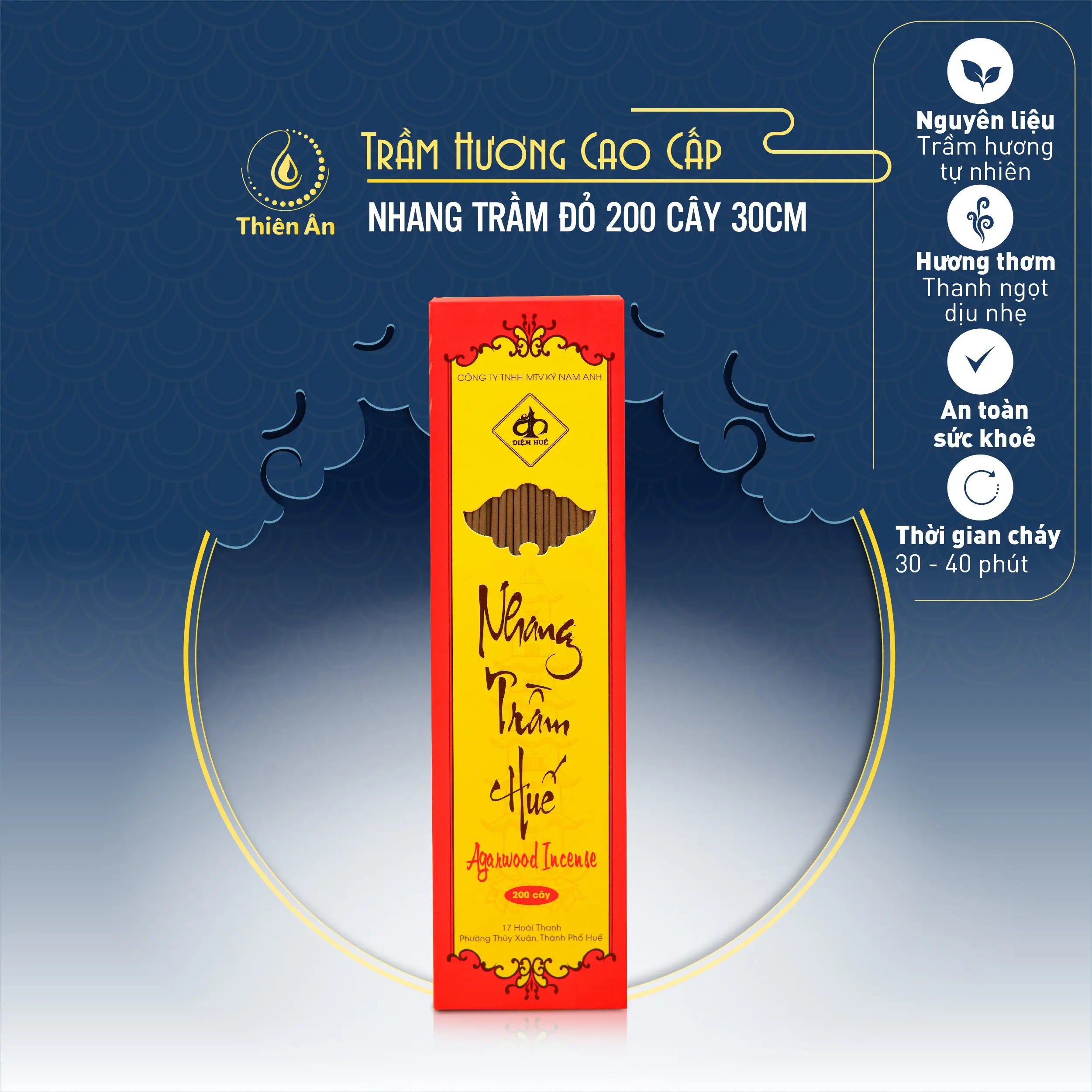 Hộp 200 cây Nhang trầm đỏ - 30cm, được làm từ trầm vườn, Dầu Thơm Phòng
