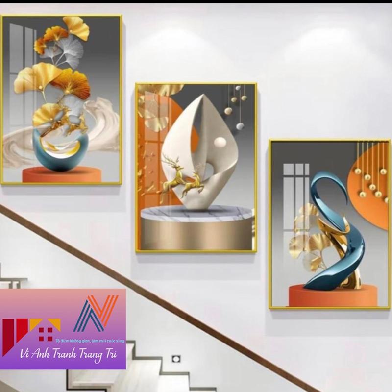 Bộ 3 tranh treo cầu thang  kt 40-60*3 tặng kèm đinh treo Treo Tường phòng khách Phòng Khách Treo Phòng Phòng Khách,C