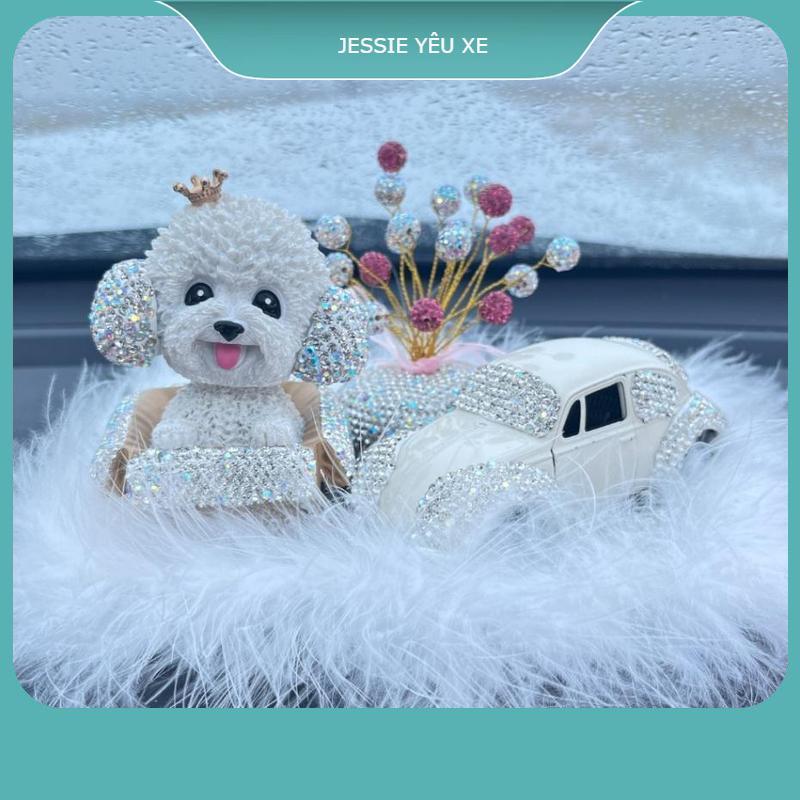 Trang trí taplo chú cún Clever Dog đầu lắc lư gắn pha lê dễ thương Nội Thất ô tô