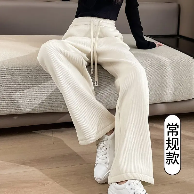 Quần Ống Rộng, Lót Lông Cừu, Dày Dặn, Quần Cashmere Mùa Thu Và Mùa Đông Cho Nữ, Hàng Mới Về, Quần Thường Ngày Ống Đứng Lông Cừu Dáng Rộng 3