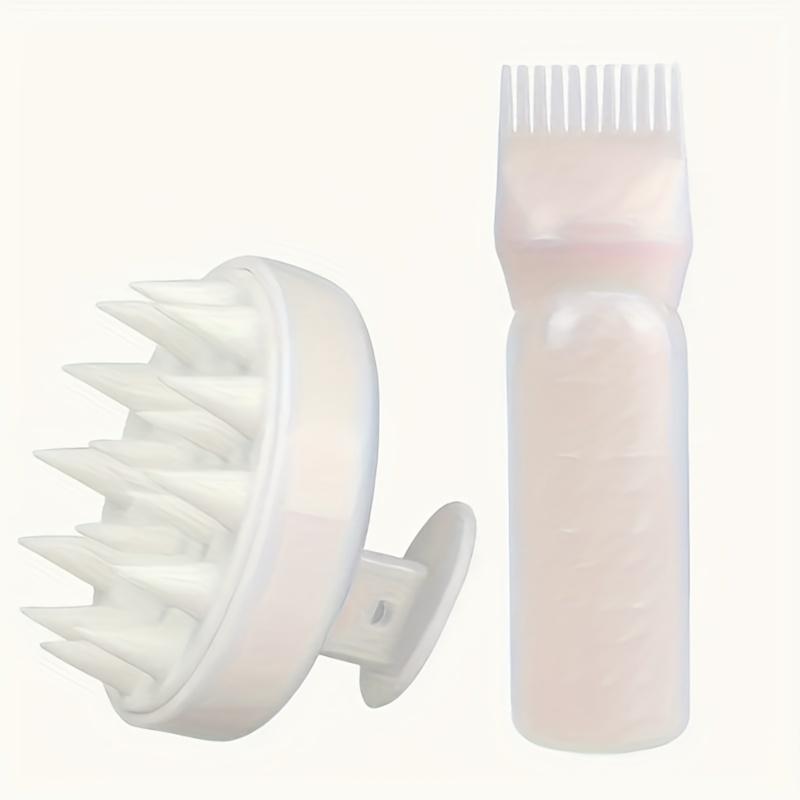 2pcs Set Silicone Hair Comb With Root Comb Applicator Bottle Set  Hair Oil Applicator Shampoo Brush Salon hair styling tools 6