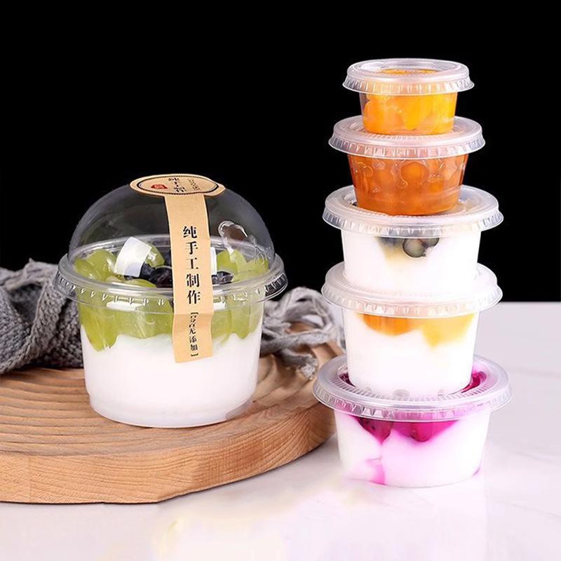 Cốc Salad Dùng Một Lần, Dung Tích 250ML, Nhựa Trong Suốt, Cốc Tráng Miệng, Bát Đựng, Có Nắp Vòm / Phẳng, Thích Hợp Cho Kem, Cupcake, 50 / 100 Cái 1