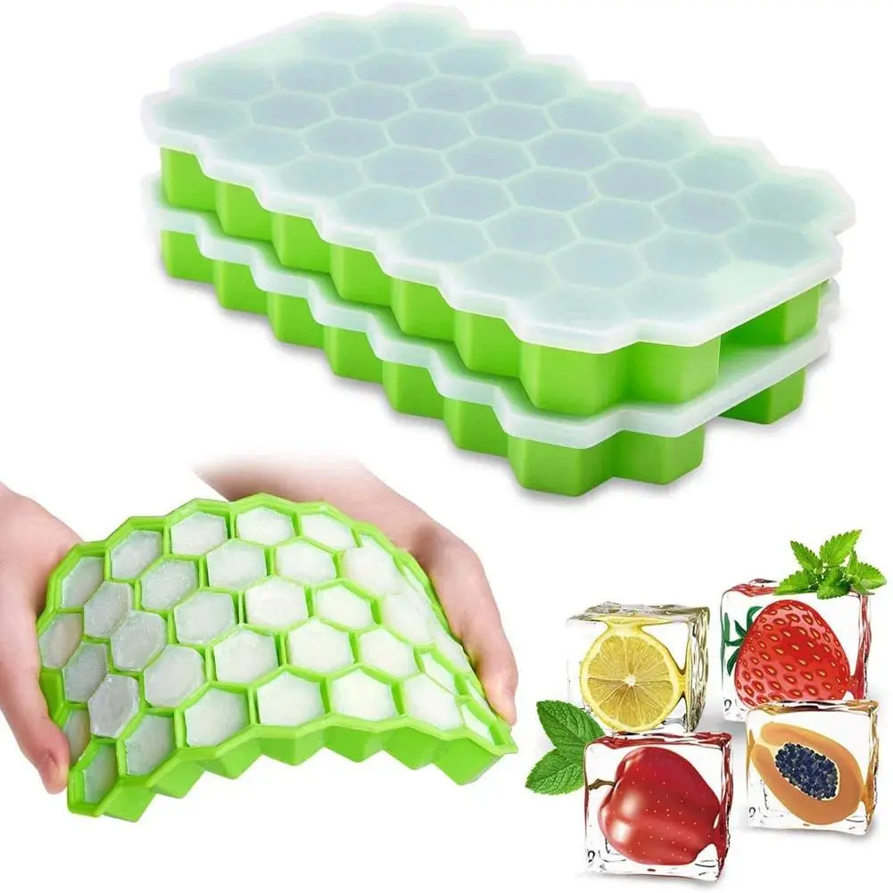 37 Girds Honeycomb Ice Cube Trays Reusable Silicone Ice Cube Mold BPA Free Ice Maker with Removable Lids Kitchen Utensils