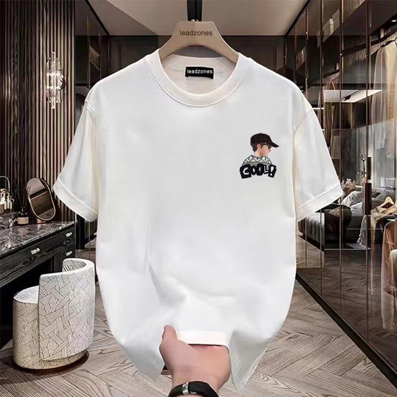Product Introduction of Cotton 250gsm summer short sleeved T-shirt for men, casual, trendy, fashionable, printed T-shirt, round neck, sports, breathable 1