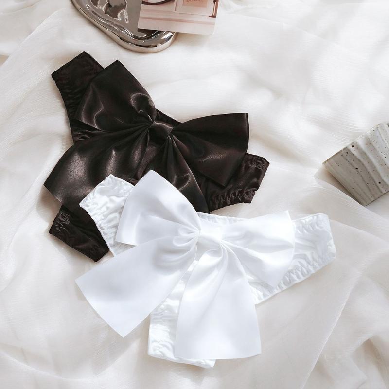 Đồ Lót Lụa Lạnh Nửa Hông, Thiết Kế Nơ Lớn Phóng Đại, Dành Cho Nữ, Cảm Giác Satin Co Giãn, Thoải Mái 2