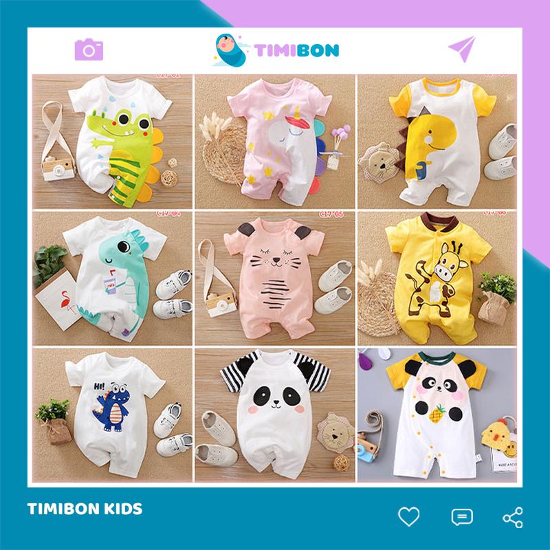 Quần Áo Trẻ Em Sơ Sinh Bộ Đồ Liền Thân Cộc Tay Chất Cotton Bodysuit Hình Thú Cho Bé Trai Gái [BDC17]