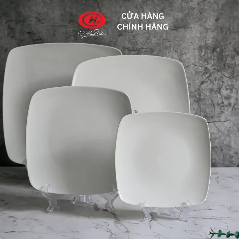 Đĩa vuông Ảo Sứ Trắng Minh Châu 2