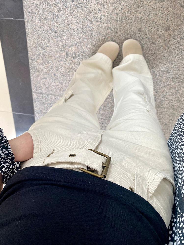Product Introduction of Off-White Flared Cargo Jeans for Women New American Retro Loose Wide-Leg Slimming Straight Casual Pants 7