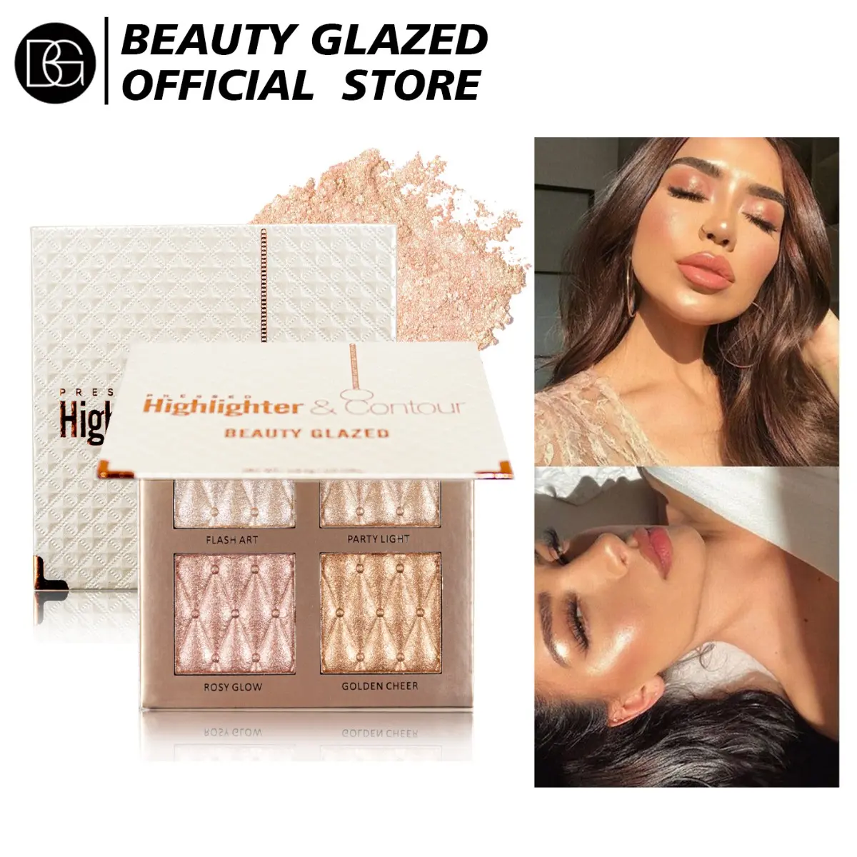 BEAUTY GLAZED 4-Colour Highlighting Palette for A Highlighted, Complexion-Enhancing Eyeshadow Palette easy to wear highlighter   Makeup Cosmetic