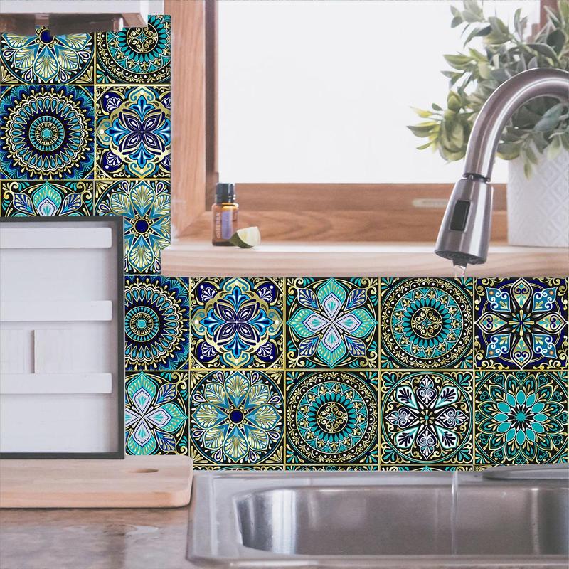 Mandala Pattern Tile Sticker, 30pcs/set Boho Style Tile Sticker, Decorative Sticker for Home Kitchen & Living Room, Boho Home, Decoration 3