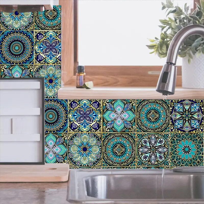 Mandala Pattern Tile Sticker, 30pcs/set Boho Style Tile Sticker, Decorative Sticker for Home Kitchen & Living Room, Boho Home, Decoration 3